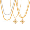 Wholesale Jewelry Simple Style 316L Stainless Steel Blade Chain Fourleaf Clover Inlaid Zircon Pendant Goldplated Necklace With Geometric Pattern