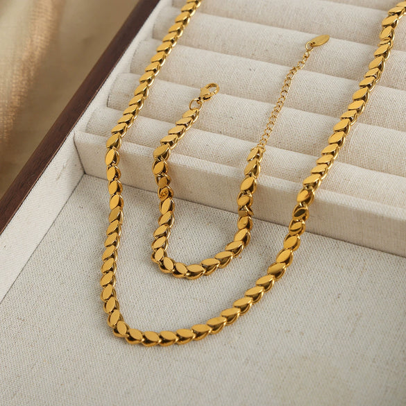 Wholesale Jewelry Simple Style 316L Stainless Steel Gold Plated Necklace Bracelet Set Unisex