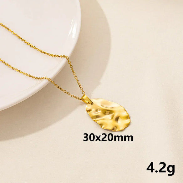Wholesale Jewelry Simple Style Triangle Round Oval 304 Stainless Steel Chain Pendant Necklace