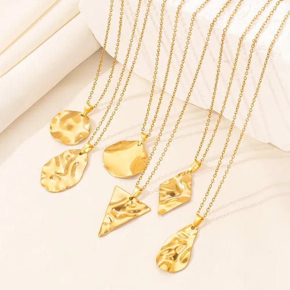 Wholesale Jewelry Simple Style Triangle Round Oval 304 Stainless Steel Chain Pendant Necklace