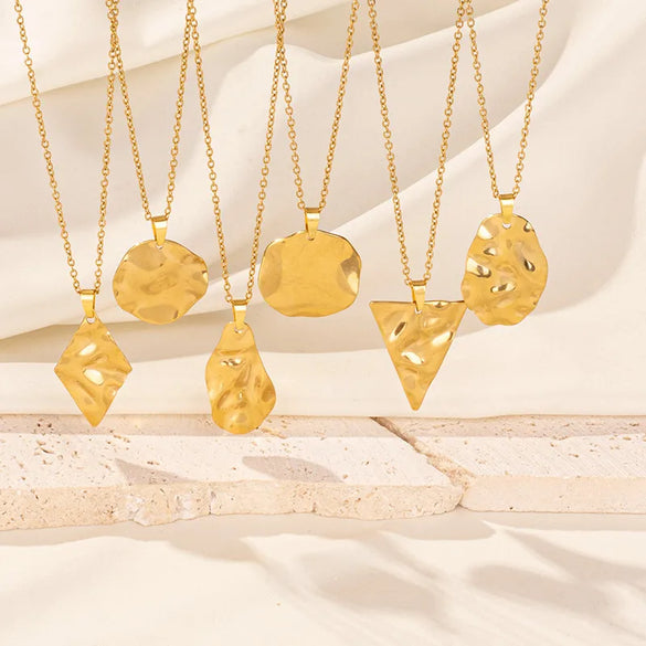 Wholesale Jewelry Simple Style Triangle Round Oval 304 Stainless Steel Chain Pendant Necklace