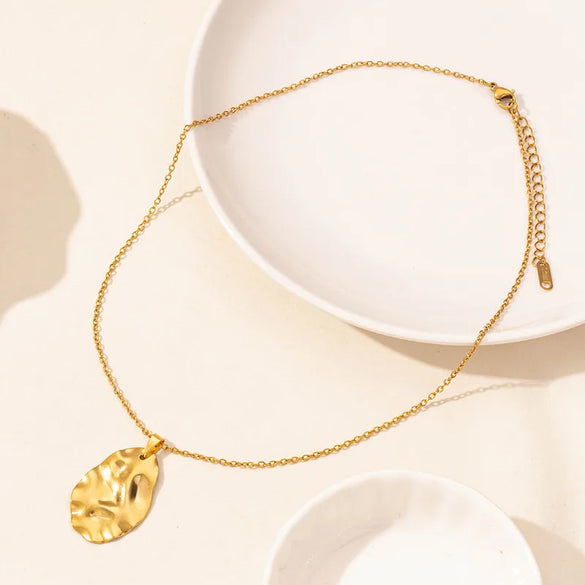 Wholesale Jewelry Simple Style Triangle Round Oval 304 Stainless Steel Chain Pendant Necklace