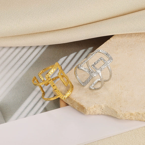 Wholesale Jewelry Simple Titanium Steel Asymmetrical Geometric Ring 18K Goldplated