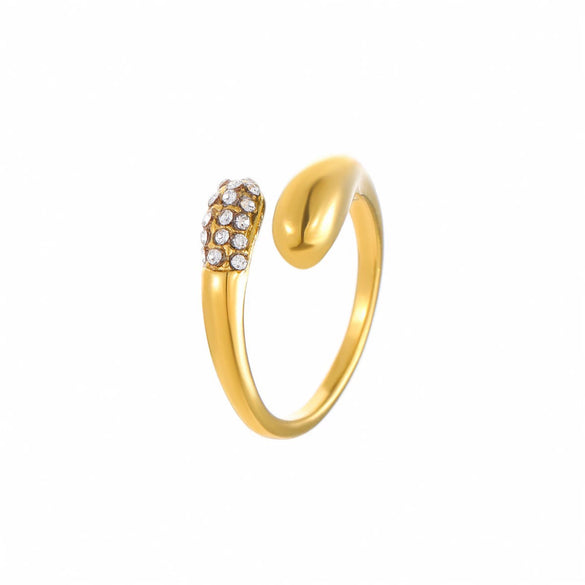 Wholesale Jewelry Simple Zircon Titanium Steel Ring Electroplating Water Drop Heart Open Ring Light Luxury Style