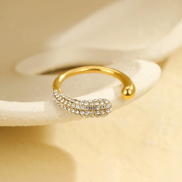 Wholesale Jewelry Simple Zircon Titanium Steel Ring Electroplating Water Drop Heart Open Ring Light Luxury Style