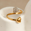 Wholesale Jewelry Simple Zircon Titanium Steel Ring Electroplating Water Drop Heart Open Ring Light Luxury Style