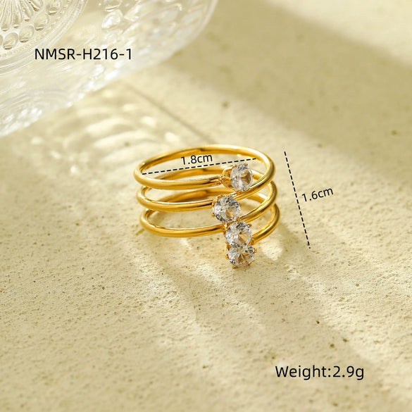 Wholesale Jewelry Simple Zircon Titanium Steel Ring Electroplating Water Drop Heart Open Ring Light Luxury Style