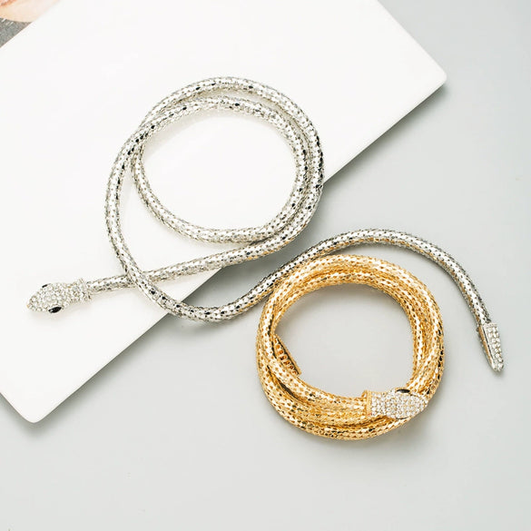 Wholesale Jewelry Snakeshaped Hollow Alloy Chain Necklace Inlaid With Rhinestone
