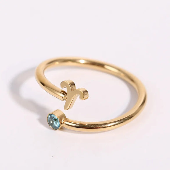 Wholesale Jewelry Solid Color Constellation 304 Stainless Steel Zircon 18K Gold Plated Asymmetrical Inlay Open Rings