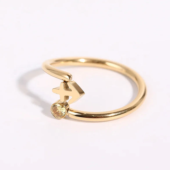 Wholesale Jewelry Solid Color Constellation 304 Stainless Steel Zircon 18K Gold Plated Asymmetrical Inlay Open Rings
