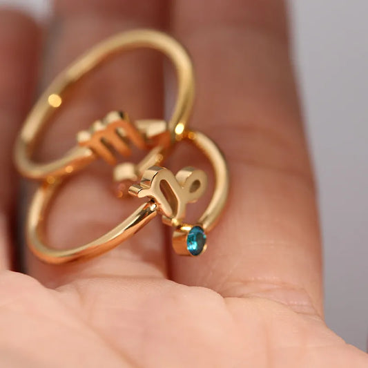 Wholesale Jewelry Solid Color Constellation 304 Stainless Steel Zircon 18K Gold Plated Asymmetrical Inlay Open Rings