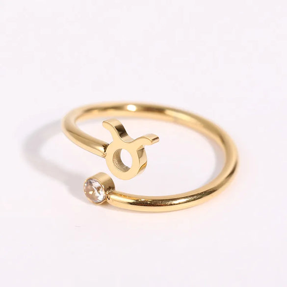 Wholesale Jewelry Solid Color Constellation 304 Stainless Steel Zircon 18K Gold Plated Asymmetrical Inlay Open Rings