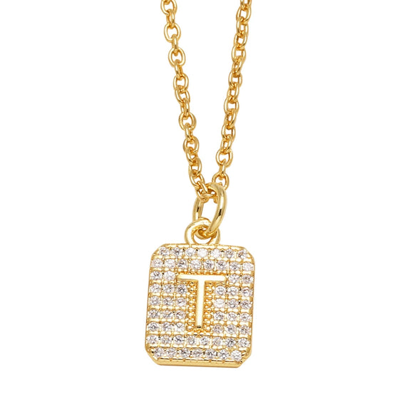 Wholesale Jewelry Square Copper Necklace With Letters Numbers Text Electroplating