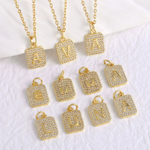 Wholesale Jewelry Square Copper Necklace With Letters Numbers Text Electroplating