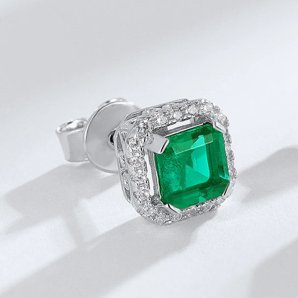 Wholesale Jewelry Square Cultivating Emerald Earrings 925 Silver Gold Plated Inlay Geometric Style
