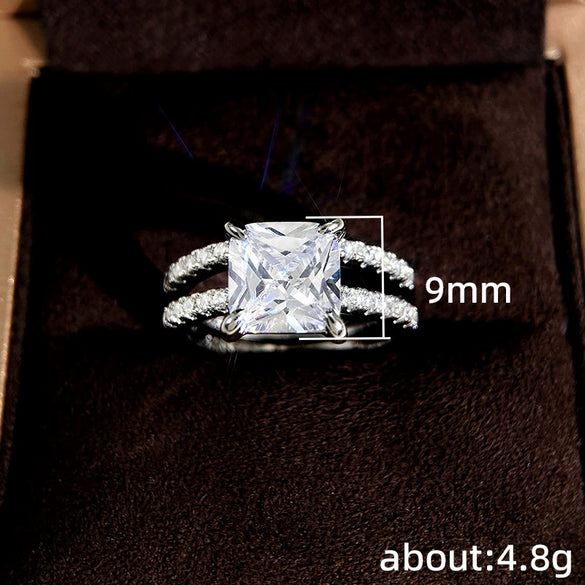 Wholesale Jewelry Square Diamond Fourclaw Princess Ring Copper Zircon Geometric Style