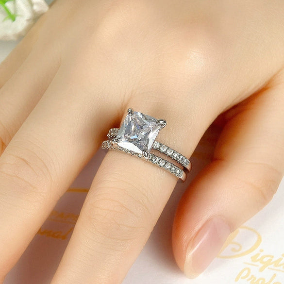 Wholesale Jewelry Square Diamond Fourclaw Princess Ring Copper Zircon Geometric Style