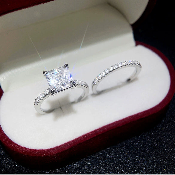 Wholesale Jewelry Square Diamond Fourclaw Princess Ring Copper Zircon Geometric Style