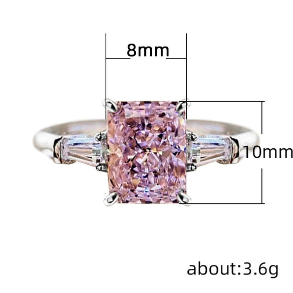Wholesale Jewelry Square Pink Diamond Zircon Inlaid Copper Women's Ring Simple Geometric Style