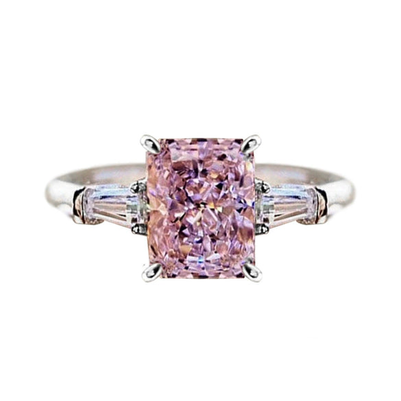 Wholesale Jewelry Square Pink Diamond Zircon Inlaid Copper Women's Ring Simple Geometric Style