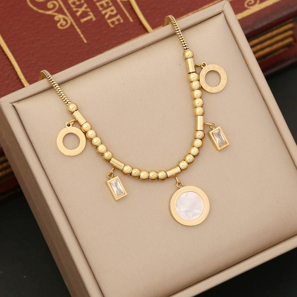 Wholesale Jewelry Square Zircon Stainless Steel Snake Bone Chain Clavicle Necklace With Geometric Pattern And Electroplating Treatment