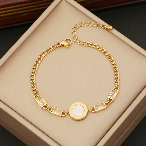 Wholesale Jewelry Square Zircon Stainless Steel Snake Bone Chain Clavicle Necklace With Geometric Pattern And Electroplating Treatment