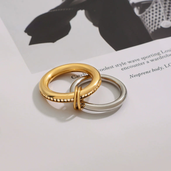Wholesale Jewelry Stacked Finger Ring Stainless Steel Nonfading Geometric Design Electroplated Women's Ring