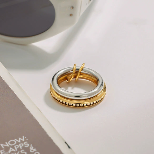 Wholesale Jewelry Stacked Finger Ring Stainless Steel Nonfading Geometric Design Electroplated Women's Ring