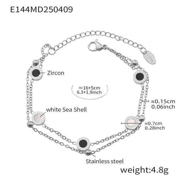 Wholesale Jewelry 316L Stainless Steel Acrylic White Shell Roman Numerals Electroplated Necklace And Bracelet For Women