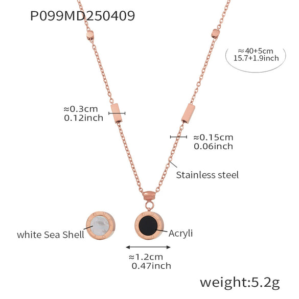 Wholesale Jewelry 316L Stainless Steel Acrylic White Shell Roman Numerals Electroplated Necklace And Bracelet For Women