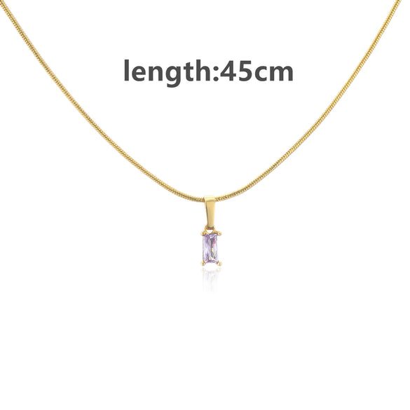 Wholesale Jewelry Stainless Steel And Copper Rectangular Zircon Snake Bone Chain Necklace 18K Gold Plated Simple Style For Women