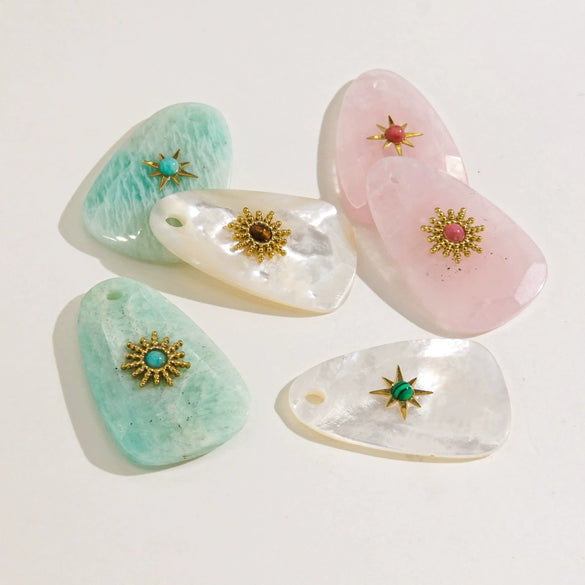 Wholesale Jewelry Stainless Steel And Natural Stone Oval Facet Hand Cut Inlay Accessories