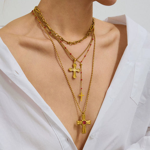 Wholesale Jewelry Stainless Steel And Titanium Steel Geometric Cross Electroplated Women's Necklace