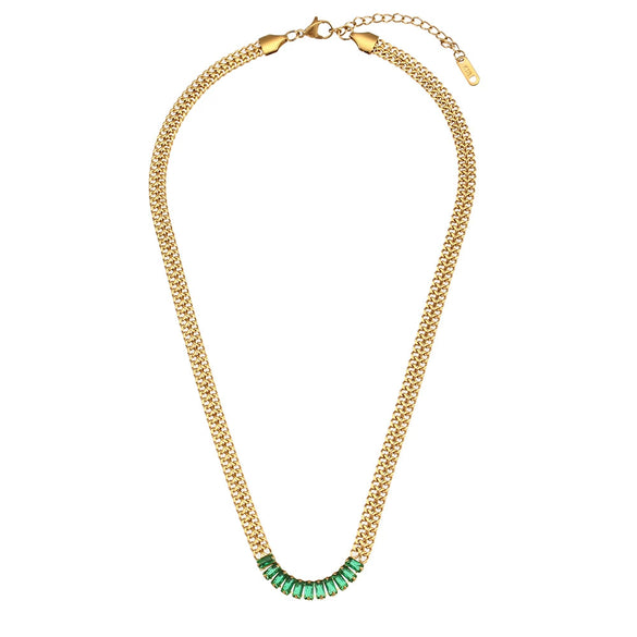 Wholesale Jewelry Stainless Steel And Titanium Steel Geometric Cuban Chain Spliced Zircon Pendant Double Layer Clavicle Chain Necklace For Women Electroplated