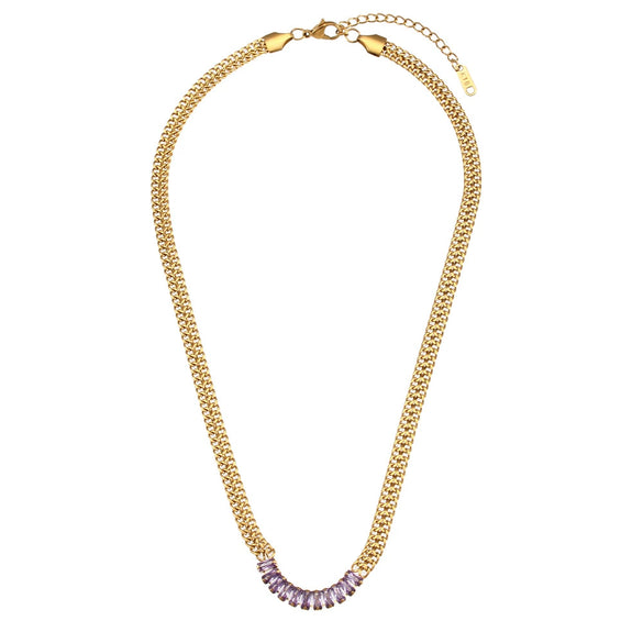 Wholesale Jewelry Stainless Steel And Titanium Steel Geometric Cuban Chain Spliced Zircon Pendant Double Layer Clavicle Chain Necklace For Women Electroplated