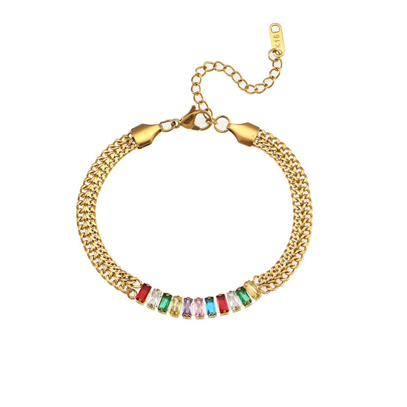 Wholesale Jewelry Stainless Steel And Titanium Steel Geometric Cuban Chain Spliced Zircon Pendant Double Layer Clavicle Chain Necklace For Women Electroplated