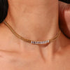 Wholesale Jewelry Stainless Steel And Titanium Steel Geometric Cuban Chain Spliced Zircon Pendant Double Layer Clavicle Chain Necklace For Women Electroplated