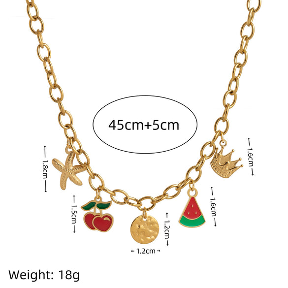 Wholesale Jewelry Stainless Steel And Titanium Steel Geometric Fruit Pendant Necklace With Electroplating