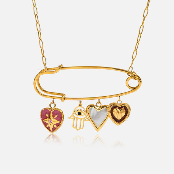 Wholesale Jewelry Stainless Steel And Titanium Steel Geometric Heart Pendant Necklace With Pink Diamond And Oil Dripping Design Electroplated For Women