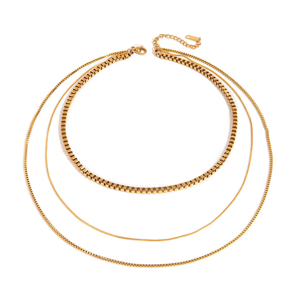 Wholesale Jewelry Stainless Steel And Titanium Steel Geometric Multilayer Stacked Collarbone Necklace Electroplating