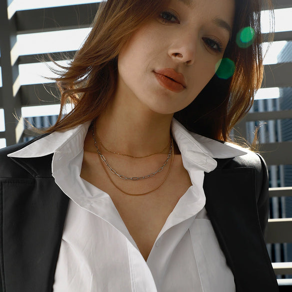 Wholesale Jewelry Stainless Steel And Titanium Steel Geometric Style Multilayer Stacked Necklace With Electroplating