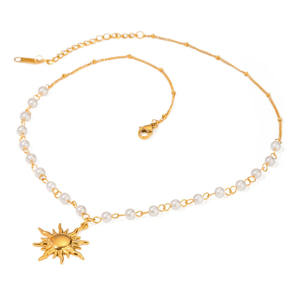 Wholesale Jewelry Stainless Steel And Titanium Steel Geometric Sunshaped Pendant Necklace With Electroplating