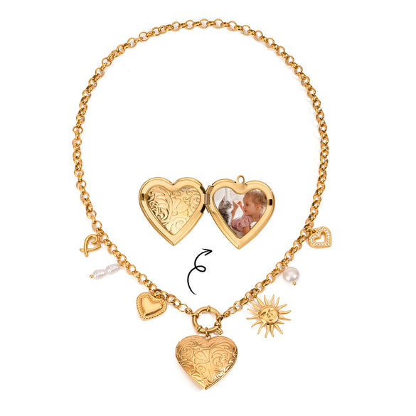 Wholesale Jewelry Stainless Steel And Titanium Steel Heart Shape Electroplated Photo Box Necklace For Women