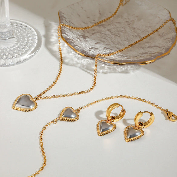 Wholesale Jewelry Stainless Steel And Titanium Steel Heart Shape Electroplating Women's Necklace Bracelet Earrings