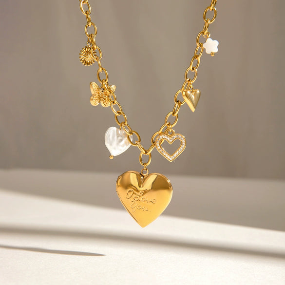 Wholesale Jewelry Stainless Steel And Titanium Steel Heart Shape Love Photo Box Necklace With Electroplating For Women
