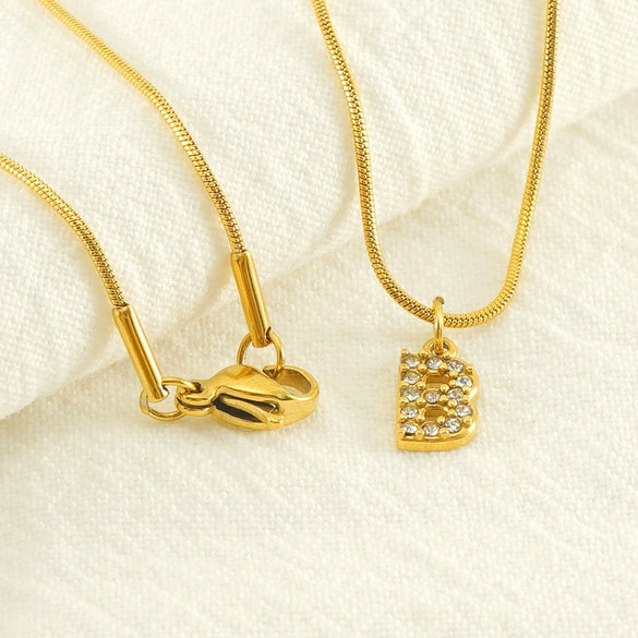 Wholesale Jewelry 316L Stainless Steel And 316L Stainless Steel Letter Pattern Snake Bone Chain Necklace For Women With Diamond And Electroplating