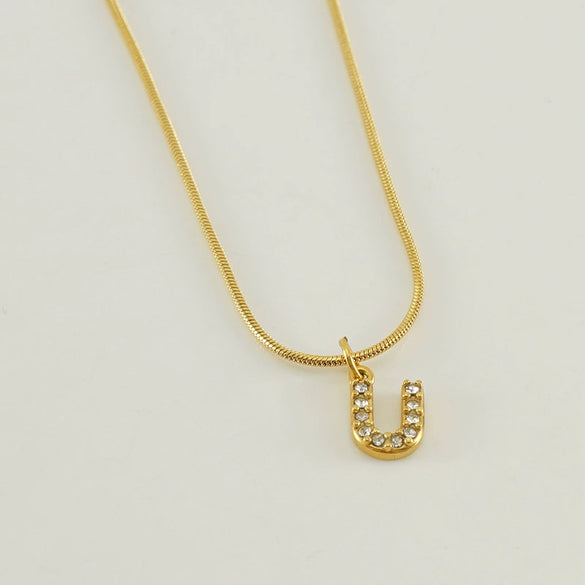 Wholesale Jewelry 316L Stainless Steel And 316L Stainless Steel Letter Pattern Snake Bone Chain Necklace For Women With Diamond And Electroplating