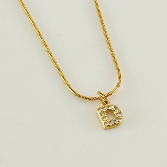 Wholesale Jewelry 316L Stainless Steel And 316L Stainless Steel Letter Pattern Snake Bone Chain Necklace For Women With Diamond And Electroplating