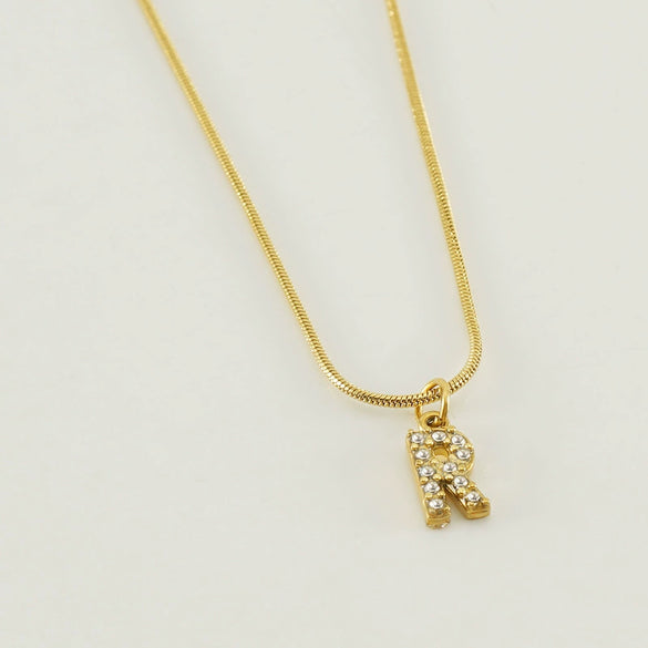 Wholesale Jewelry 316L Stainless Steel And 316L Stainless Steel Letter Pattern Snake Bone Chain Necklace For Women With Diamond And Electroplating