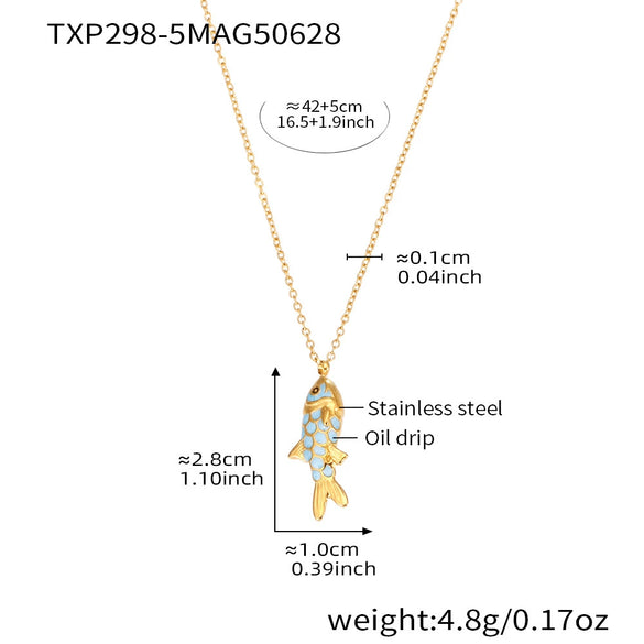 Wholesale Jewelry 316L Stainless Steel And 316L Stainless Steel Oildropped Koi Fish Beaded Ocean Style Electroplated Necklace And Earrings